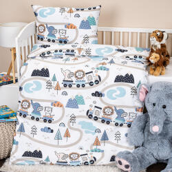 4home Happy train pamut ágyneműhuzat kiságyba, 100 x 135 cm, 40 x 60 cm