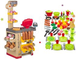 Smoby Set brutărie cu prăjituri Baguette&Croissant Bakery Smoby cu casă de marcat electronică și set 100 piese legume, fructe și alimente cu vase (SM350220-13)