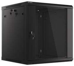 Lanberg 19" fali rack szekrény 12U/600X600 üvegajtó, lapraszerelt, fekete V2 (WF01-6612-10B)