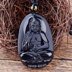 Meditáló Buddha Obszidián nyaklánc