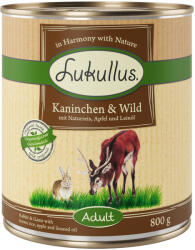 Lukullus 24x800g Lukullus Naturkost Adult nyúl & vad nedves kutyatáp
