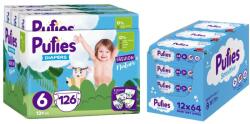 pufies Бебешки пелени Pufies Sensitive - Размер 6, 13+ kg, 126 броя + мокри кърпи Pufies Clean Care, 12 х 64 броя (3800024036026+13800024027540) - ozone