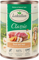 Lukullus 24x400g Lukullus Naturkost Adult kacsa & borjú (gabonamentes) nedves kutyatáp