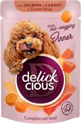 Delickcious DELICKCIOUS, Stripsuri cu somon si morcov in supa crema, pentru caini, 85g - fourpaws