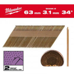 Milwaukee - Cuie pentru pistol M18FFN, 63 x 3, 1 mm, galvanizate, 2200 buc [4932492609] (4932492609)