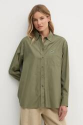 Lacoste camasa din bumbac femei, culoarea verde, cu guler clasic, relaxed PPYH-KDD0HJ_91X (CF7706)