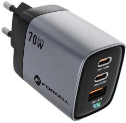 Forcell F-ENERGY GaN III VT-37 fali utazó töltő LCD kijelzővel 2 x Type C + USB A PD QC4.0 SAM SFC2.0 3, 45A 70W szürke - studioeszkozok
