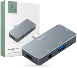  HUB Tech-Protect V6 4in1 USB-C - USB-A 3.0 / USB-C PD100W / HDMI / mini jack 3.5mm - szürke