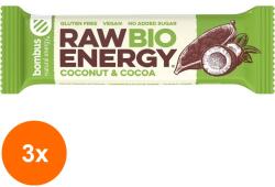 bombus Set 3 x Baton Energizant Bio, Raw Energy, cu Nuca de Cocos si Cacao 50g Bombus