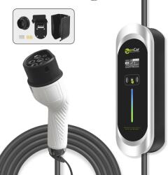 Zencar 16A 3, 6KW elektromos autó állítható otthoni töltő (T2)- Fali konzollal - Schuko 220V csatlakozóval - Új Design - B tipusú FI relé (PEB1604)