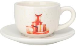 4home Piros ajándék karácsonyi porcelán csésze csészealjjal, 250 ml