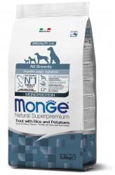 Monge Natural Superpremium All breeds Puppy and Junior Monoprotein Trout with Rice and Potatoes - пълноценна суха храна за подрастващи кученца от всички породи с пъстърва, ориз и картофи - 2, 5 кг, Италия -