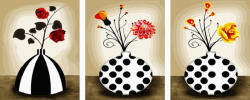 iPicasso Set 3 picturi pe numere, cu sasiu, Vaze cu flori, 50 x 120 cm (PC34050013)