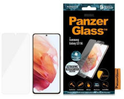 Panzer kijelzővédő üvegfólia E2E Samsung Galaxy S21 G991 tokbarát ujjlenyomat kompatibilis antibakteriális 5D teljes kijelzős