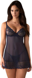 Obsessive Nightly Blue Chemise & Thong Black M/L