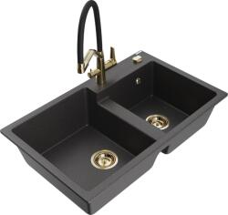 Mexen Tomas, 2 kamrás gránit mosogató 800x500x190 mm és konyhai csaptelep Duo, fekete pettyes, 6516-76-671701-57-G (6516-76-671701-57-G)