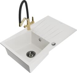 Mexen Cesar, 1 kamrás gránit mosogató 775x470x190 mm és Duo mosogató csaptelep, fehér, 6514-20-671701-57-B (6514-20-671701-57-B)
