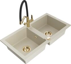 Mexen Mario, gránit mosogató 820x436x161 mm, 2 kamrás és Duo mosogató csaptelep, bézs, 6504-69-671701-57-G (6504-69-671701-57-G)