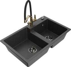 Mexen Tomas, 2 kamrás gránit mosogató 800x500x190 mm és konyhai csaptelep Duo, fekete pettyes, 6516-76-671701-57-B (6516-76-671701-57-B)