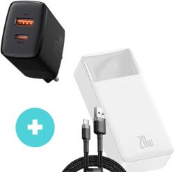 Baseus Bipow powerbank 30000mAh 20W + Baseus kompakt gyorstöltő, USB/USB-C, 20 W + Baseus USB C Cafule Adat- és töltőkábel 3A 1m csomag (PPBD050402-CCXJ-B01)