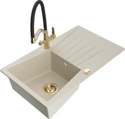 Mexen Cesar, 1 kamrás gránit mosogató 775x470x190 mm és Duo mosogató csaptelep, bézs, 6514-69-671701-57-G (6514-69-671701-57-G)