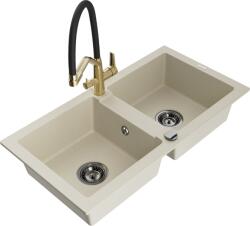 Mexen Mario, gránit mosogató 820x436x161 mm, 2 kamrás és Duo mosogató csaptelep, bézs, 6504-69-671701-57-B (6504-69-671701-57-B)