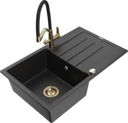 Mexen Bruno, 1 kamrás gránit mosogató 795x495x200 mm és Duo mosogató csaptelep, fekete-ezüst metál, 6513-73-671701-57-G (6513-73-671701-57-G)