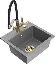 Mexen Milo, gránit mosogató 435x410x171 mm, 1 kamrás és Duo mosogató csaptelep, szürke, 6505-71-671701-57-G (6505-71-671701-57-G)