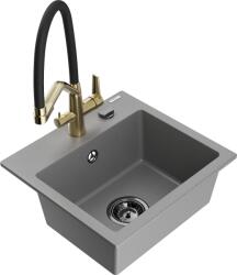 Mexen Milo, gránit mosogató 435x410x171 mm, 1 kamrás és Duo mosogató csaptelep, szürke, 6505-71-671701-57-B (6505-71-671701-57-B)