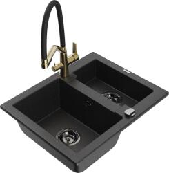 Mexen Carlos, 1, 5 kamrás gránit mosogató 582x475x177 mm és Duo mosogató csaptelep, fekete-ezüst metál, 6518-73-671701-57-B (6518-73-671701-57-B)