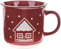 4home Snowy cottage karácsonyi kerámia bögre piros, 450 ml