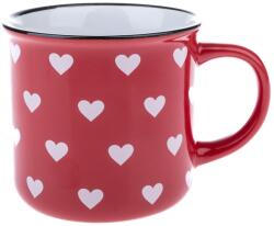 4home Kerámia bögre, piros, fehér szívekkel, 300 ml