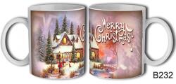  Karácsonyi Bögre 3 dl Festmény karácsonyi táj Merry Christmas felirattal (B232)
