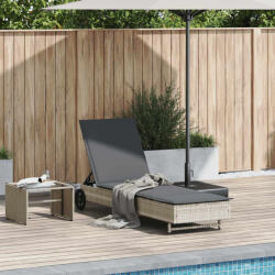 vidaXL világosszürke polyrattan napozóágy kerekekkel és párnával (4104038) - balena