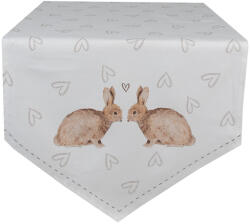 Clayre & Eef Traversa masa bumbac alb maro Iepurasi 50x160 cm (BSLC65) Fata de masa