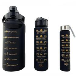  Sticla sport motivational 3 in 1, 2000 ml + 900 ml + 300 ml, negru