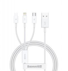 Baseus Cablu de date si incarcare Baseus Superior Series, USB-A - Lightning / microUSB / USB-C, 20W, 0.5m (Alb)