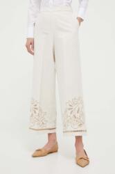 Twinset pantaloni din in culoarea bej, lat, high waist PPYX-SPD0EH_80X (231TT2383)