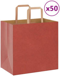 vidaXL 50 db piros papírzacskók fogantyúkkal 26x17x25 cm (4101969)
