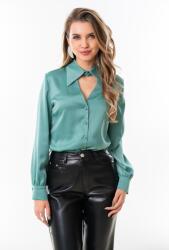 Hermosa Cămașă Jenifer - Aqua, satin elastic cu decupaj pe decolteu și manșete late