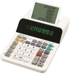 Sharp EL-1501 nagyméretű irodai számológép - 12 nagy számjegy, segéd kijelző, elemes, Cost/Sell/Margin - gombok, ÁFA számítás, "00" gomb, Százalékszámítás, Előjelváltás, GT funkció, 300 sor memória, fehér