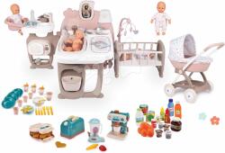 Smoby Set căsuță cu cărucior pentru păpușă Natur D'Amour Baby Nurse Smoby cu set de masă electrocasnice și alimente (SM220376-35) Papusa
