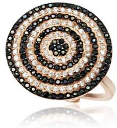  Ezüst Mozaik Gyűrű - Fekete-Fehér Kör - Állítható