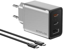EcoFlow Rapid GaN Wall Charger 65W - захранване за ел. мрежа за лаптопи, смартфони и таблети с 2xUSB-C и 1xUSB-A изходи с USB-C кабел в комплекта (тъмносив)