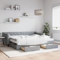 vidaXL világosszürke kihúzható szövet heverő fiókokkal 90 x 200 cm (3197480)