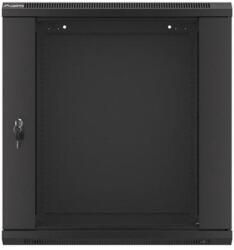 Lanberg WF01-6412-10B 19" 12U SZÉL: 600 MÉLY: 450 MAG: 640 lapraszerelt üvegajtós fekete fali rack szekrény (WF01-6412-10B)