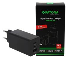 PATONA Premium PD65W 2 x USB-C // USB-A töltő (PD3.0 // QC3.0) (black) (2640) (2640)
