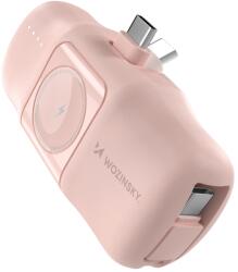 Wozinsky WF16-YCS - pink powerbank beépített Type-C (USB-C) csatlakozóval, 5000mAh + beépített Type-C (USB-C) kábellel + Apple Watch töltő