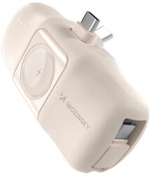 Wozinsky WF16-YCS - bézs powerbank beépített Type-C (USB-C) csatlakozóval, 5000mAh + beépített Type-C (USB-C) kábellel + Apple Watch töltő