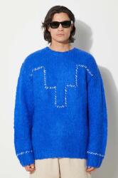 Marcelo Burlon gyapjúkeverék pulóver Cross Block Knit Comfort Crew meleg, férfi, sötétkék, CMHE035F24KNI0054501 - sötétkék M